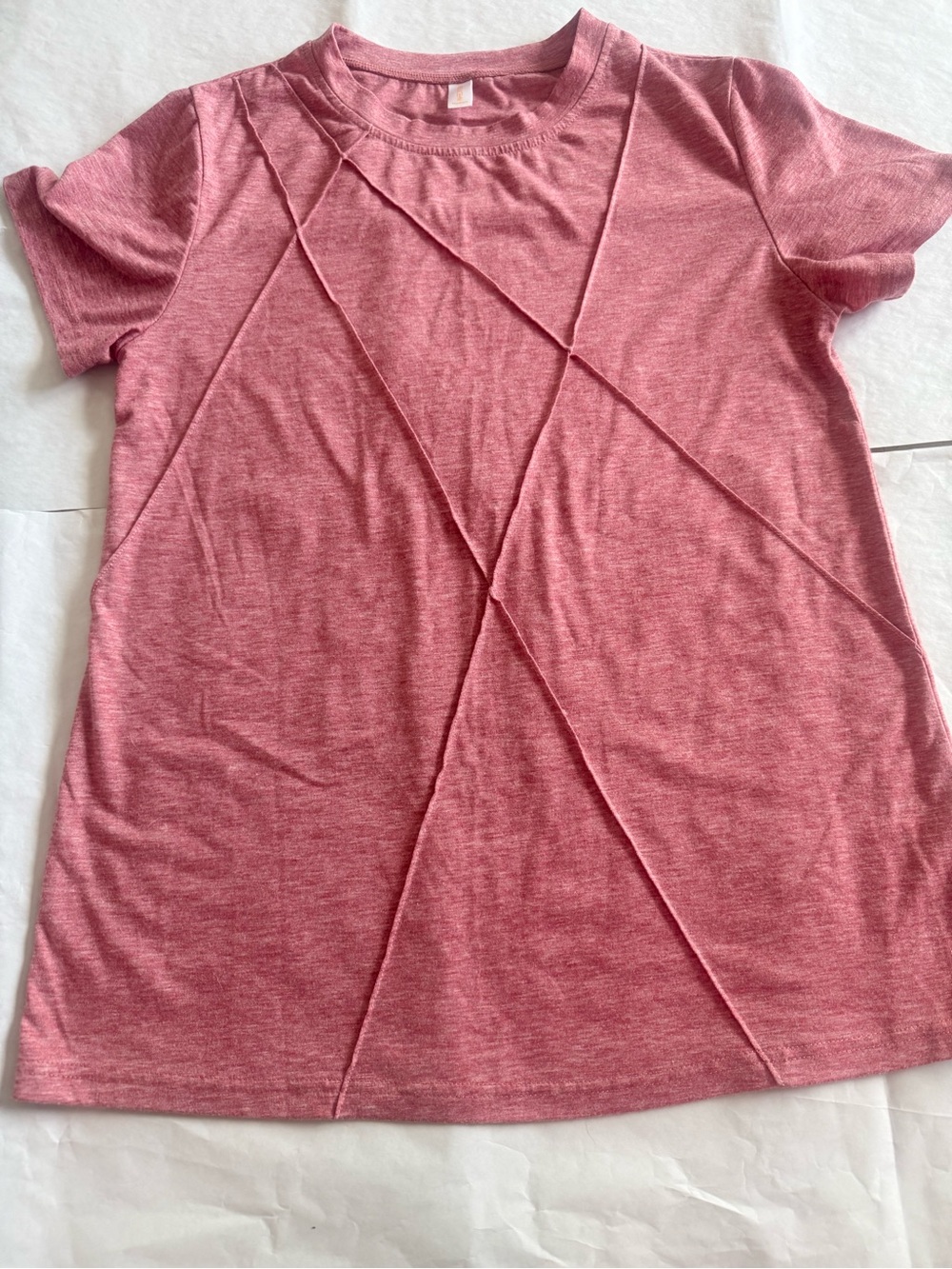Women’s Pink Short-Sleeve Crewneck Top with Diagonal Seams